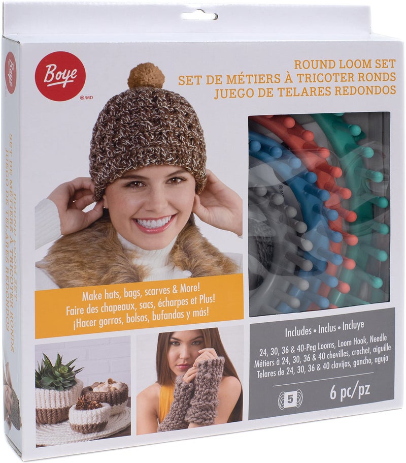 Boye Round Knitting Loom Set, 7pc, 5.5", 7.5", 9.5", and 11.5" D - Image 1